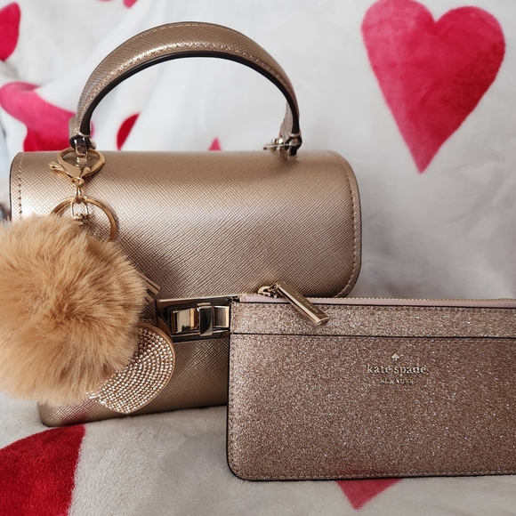 NWT Kate Spade rose gold handbag and glitter wallet set - Picture 1 of 12